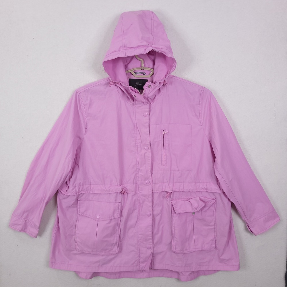 J.Crew Field Jacket Womens 3X Pink Hooded Utility Anorak Parka Zip Up